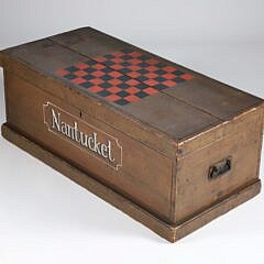 Vintage “Nantucket” Decorated Trunk with Gameboard Painted Lid