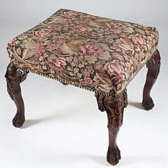 Carved and Upholstered Foot Stool
