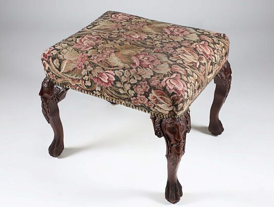 Carved and Upholstered Foot Stool