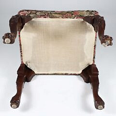 Georgian Style Carved Mahogany Upholstered Stool