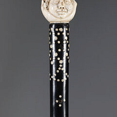 Carved Hand Gripping Gentleman’s Head Walking Stick, 19th Century