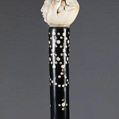 Carved Hand Gripping Gentleman’s Head Walking Stick, 19th Century