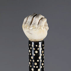 Carved Hand Gripping Gentleman’s Head Walking Stick, 19th Century