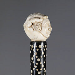 Carved Hand Gripping Gentleman’s Head Walking Stick, 19th Century