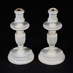 Pair of Sailor Made Turned Antique Bone Candlesticks