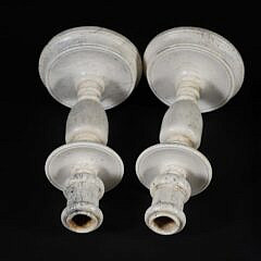 Pair of Sailor Made Turned Antique Whale Bone Candlesticks