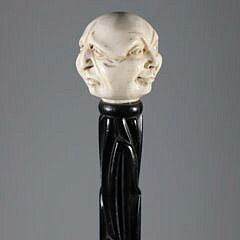 Carved Portrait Walking Stick, 19th Century