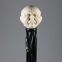 Carved Portrait Walking Stick, 19th Century