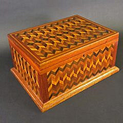 Antique Multiwood Geometric Inlaid Box, 19th century