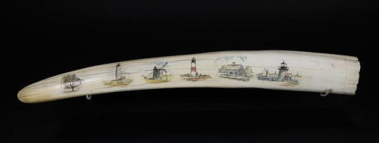 David Lazarus Scrimshawed 19th Century Walrus Tusk "Nantucket"