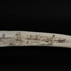 David Lazarus Scrimshawed 19th Century Walrus Tusk Engraved with Nantucket Scenes