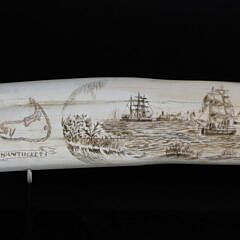 David Lazarus Scrimshawed 19th Century Walrus Tusk Engraved with Nantucket Scenes