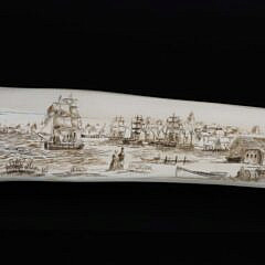 David Lazarus Scrimshawed 19th Century Walrus Tusk Engraved with Nantucket Scenes