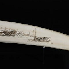 David Lazarus Scrimshawed 19th Century Walrus Tusk Engraved with Nantucket Scenes