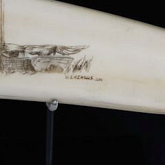 David Lazarus Scrimshawed 19th Century Walrus Tusk Engraved with Nantucket Scenes