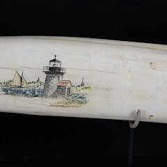 David Lazarus Scrimshawed 19th Century Walrus Tusk Engraved with Nantucket Scenes