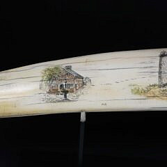 David Lazarus Scrimshawed 19th Century Walrus Tusk Engraved with Nantucket Scenes