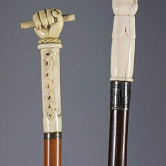 Two Whaler Made Carved Fist Walking Sticks, 19th Century