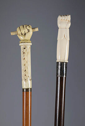 Two Whaler Made Carved Fist Walking Sticks, 19th Century
