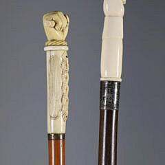 Two Whaler Made Clenched Fist Walking Sticks, 19th Century