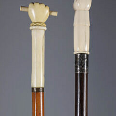 Two Whaler Made Clenched Fist Walking Sticks, 19th Century