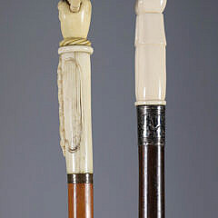 Two Whaler Made Clenched Fist Walking Sticks, 19th Century