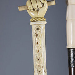 Two Whaler Made Clenched Fist Walking Sticks, 19th Century