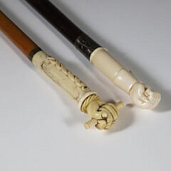 Two Whaler Made Clenched Fist Walking Sticks, 19th Century