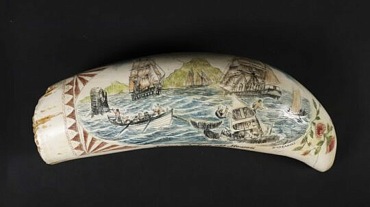 David Lazarus Polychromed Scrimshaw Whale Tooth