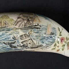 David Lazarus Polychromed Scrimshaw Whale Tooth, “Sperm Whaling Off Hawaii”, and “Nipped in the Ice”