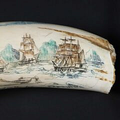 David Lazarus Polychromed Scrimshaw Whale Tooth, “Sperm Whaling Off Hawaii”, and “Nipped in the Ice”