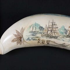 David Lazarus Polychromed Scrimshaw Whale Tooth, “Sperm Whaling Off Hawaii”, and “Nipped in the Ice”