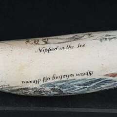 David Lazarus Polychromed Scrimshaw Whale Tooth, “Sperm Whaling Off Hawaii”, and “Nipped in the Ice”