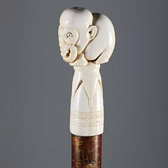 Elephant Carved Grip Walking Stick, 19th Century