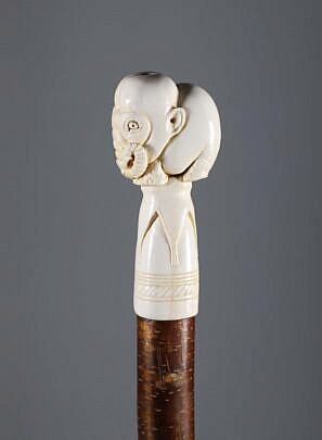 Elephant Carved Grip Walking Stick, 19th Century