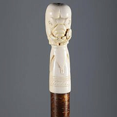 Elephant Carved Grip Walking Stick, 19th Century