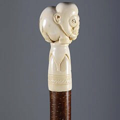 Elephant Carved Grip Walking Stick, 19th Century