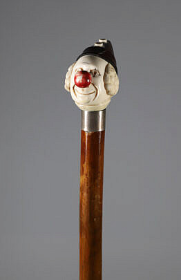 Carved Clown Bust Grip Walking Stick, 19th Century