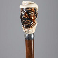 Mechanical Carved Gentleman With Hat Grip Walking Stick