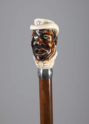 Mechanical Carved Gentleman With Hat Grip Walking Stick
