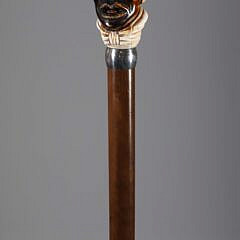 Mechanical Carved Gentleman With Hat Grip Walking Stick, 19th Century