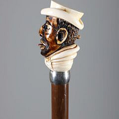 Mechanical Carved Gentleman With Hat Grip Walking Stick, 19th Century