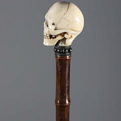 Mechanical Carved Skull Grip Walking Stick, 19th Century