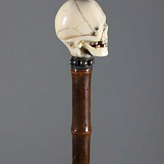 Mechanical Carved Skull Grip Walking Stick, 19th Century