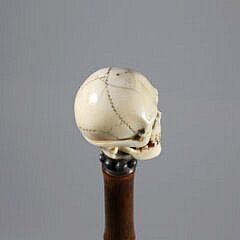 Mechanical Carved Skull Grip Walking Stick, 19th Century