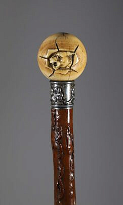 Carved Dog Walking Stick, 19th Century
