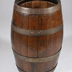 English Brass Strapped Wood Barrel, 19th Century