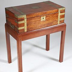 Antique Campaign Brass Bound Writing Box on Custom Stand