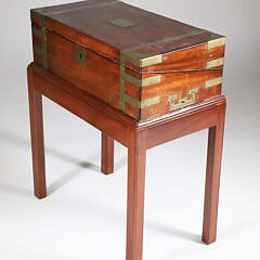 Antique Campaign Brass Bound Writing Box on Custom Stand