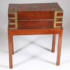 Antique Campaign Brass Bound Writing Box on Custom Stand